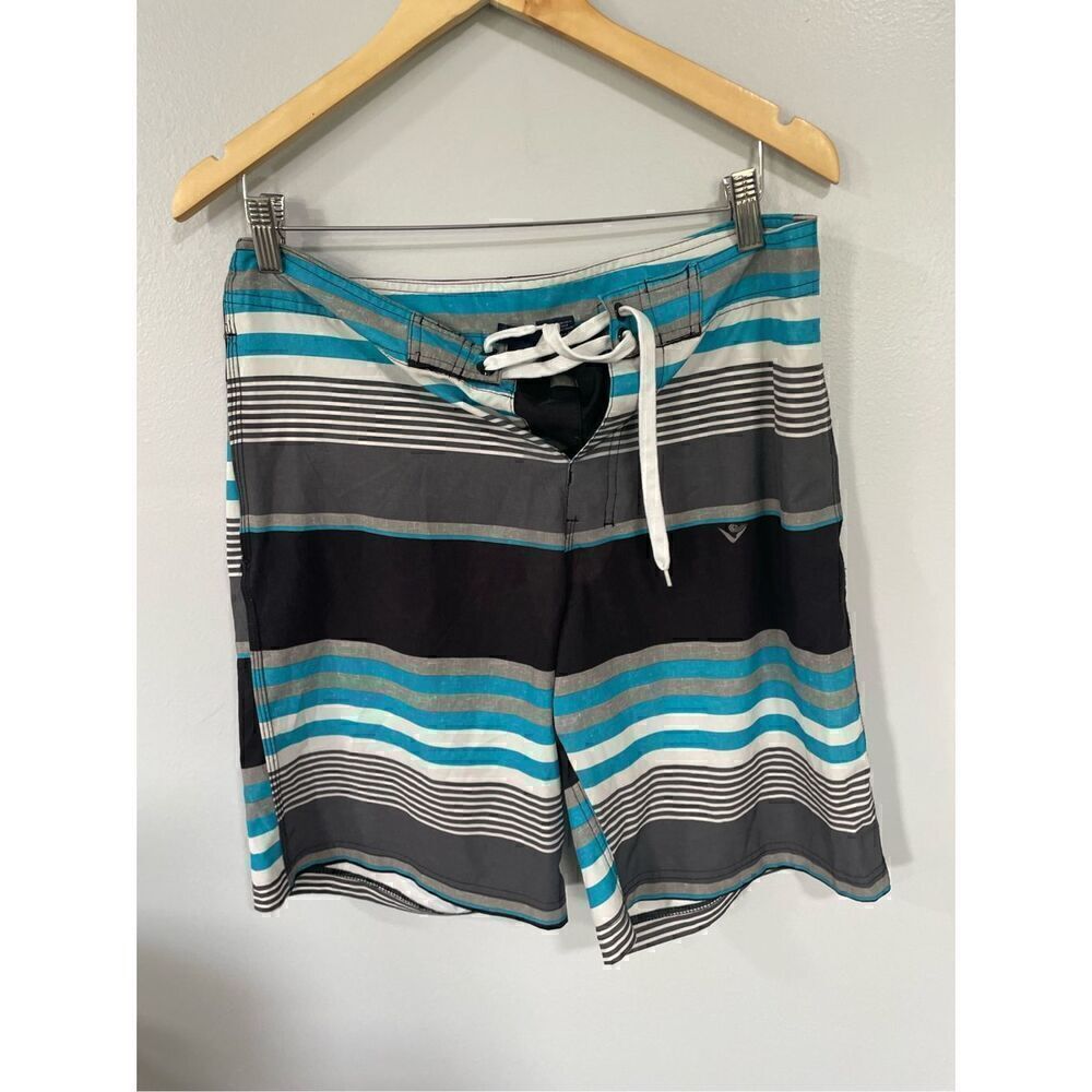KAKU SURF Men's Quick Dry Lightweight UPF 50+ ECHO Striped Black Swim Trunks 34